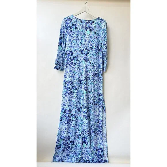 Lilly Pulitzer Maxi Dress Pima Cotton Iris Lion Print – Blue/White (Size M) - Picture 4 of 9